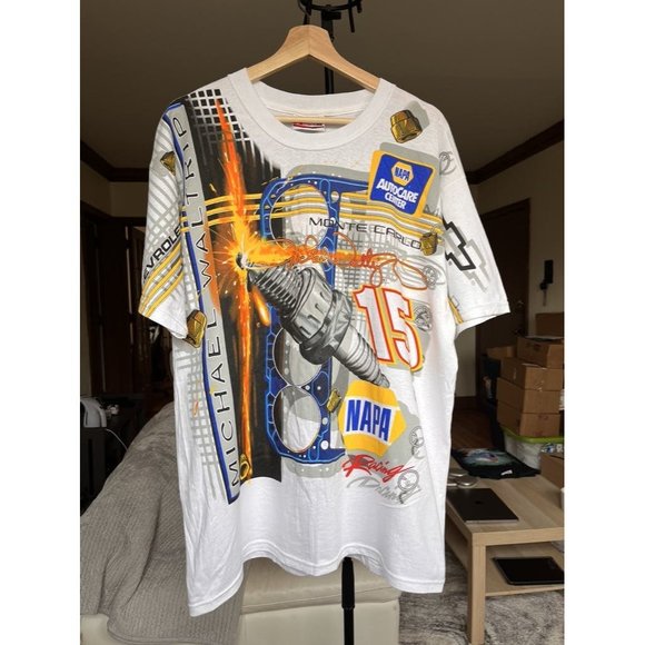 VINTAGE 90S NASCAR NAPA AUTO PARTS ALL OVER PRINT MICHAEL WALTRIP T SHIRT SIZE M - Picture 2 of 5